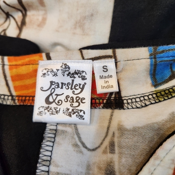 PARSLEY & SAGE BOHO VIBE MIXED PRINT AND SOLID LONG V-NECK 3/4 SLEEVE TOP SIZE S - Picture 10 of 11